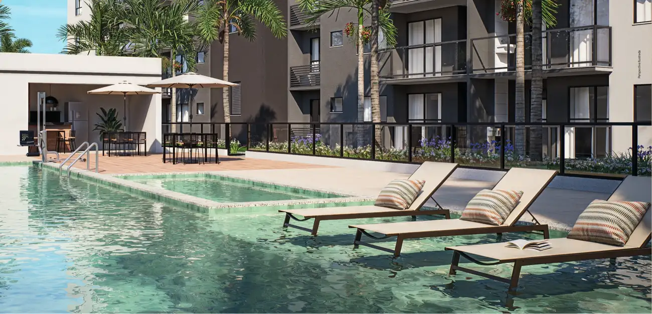 Piscina adulto e infantil com deck